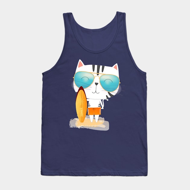 Cat Surf Tank Top by AttireCafe